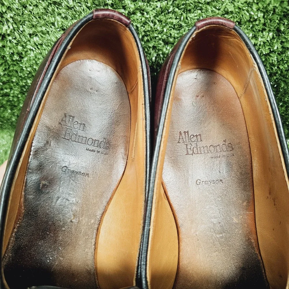 Allen Edmonds Grayson Burgundy Leather Slip On Tassel Loafers Mens 13 AAA